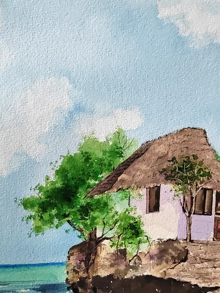 Zanzibar Seascape Painting Restaurant Rock Artwork Original Watercolor Painting White House on the Rock Art 11.81x15.74 in by SoftWaves