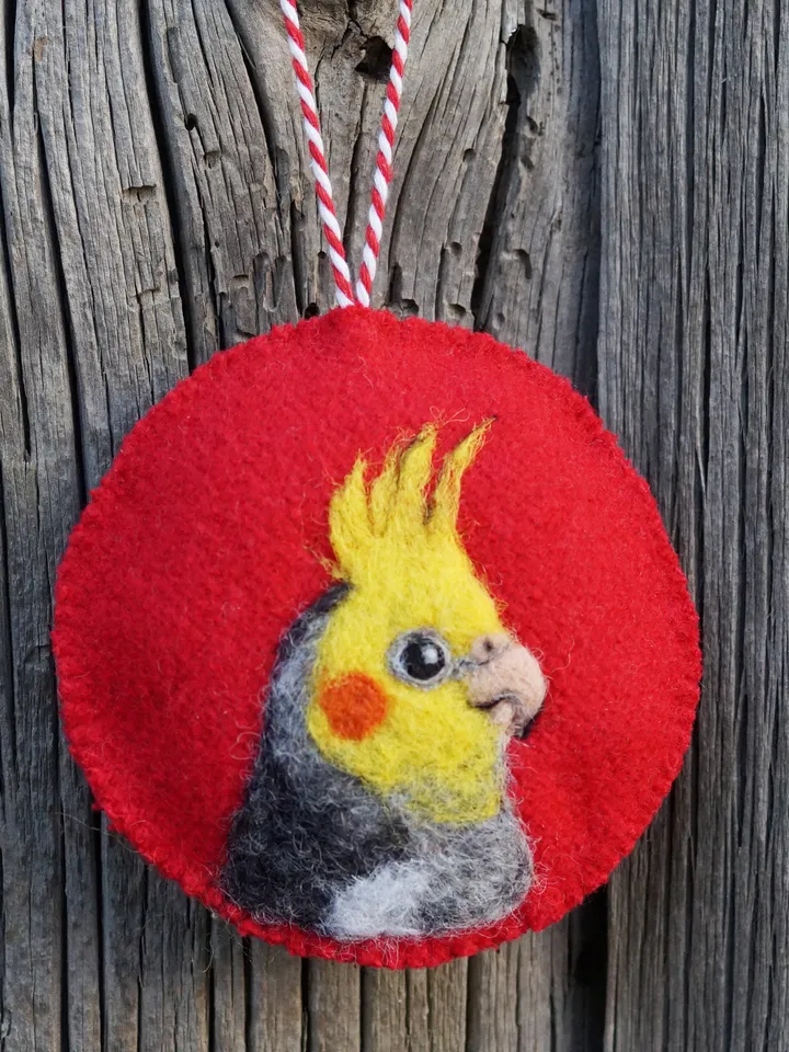 Gray cockatiel Christmas ornament, pet portrait, made to order