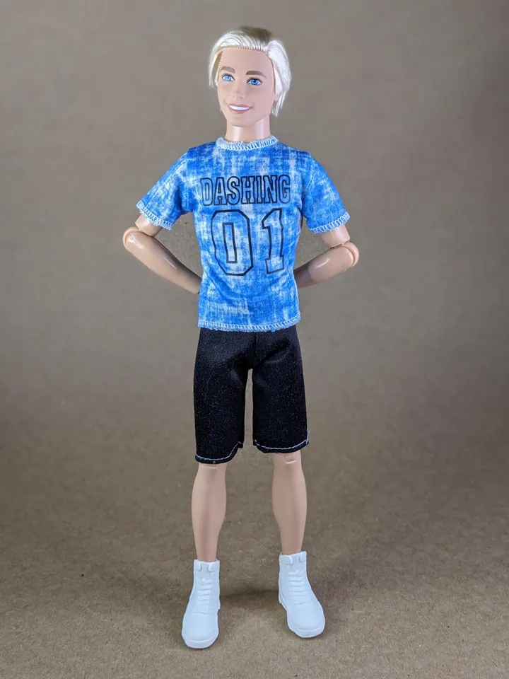 Blue printed T-shirt for 12-inch fashion male dolls