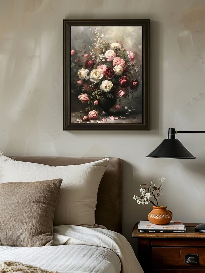 Set of 3 Digital Art Print Vintage Renaissance paintings of roses, daisies and marigold flowers. Home Decor. Wall art. Instant download.