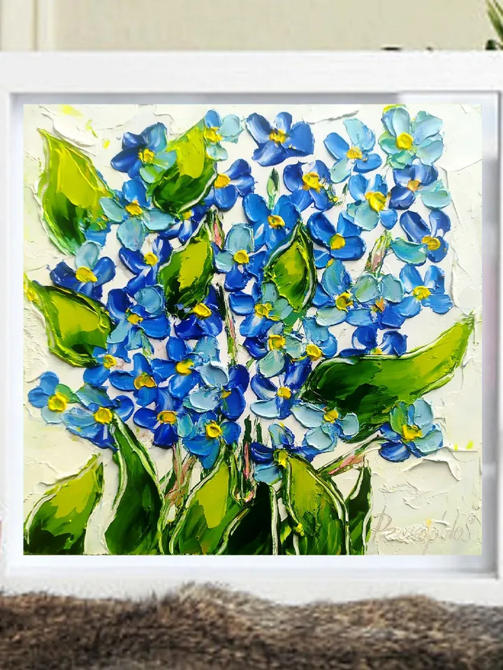 Forget-Me-Not Painting Floral Original Art 6x6 Impasto Oil Painting Small Art Flower Violet Painting by ArtProkopaloSv