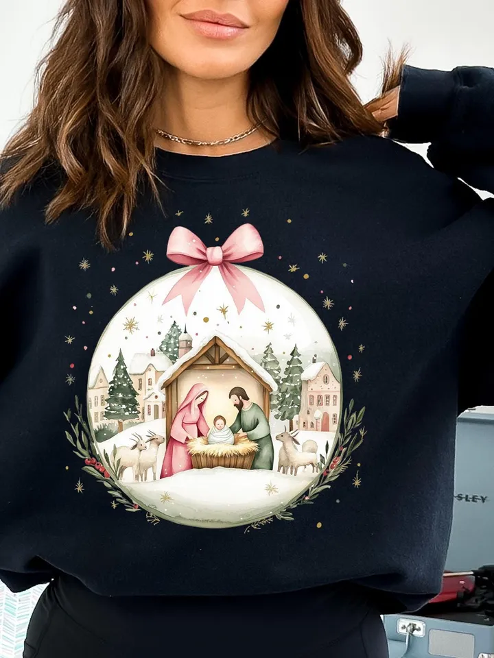 Christian Christmas PNG Bundle, Greatest Gift of all PNG | Bow Nativity Coquette Christmas Sublimation PNG Design | Hand Drawn Christmas Bow