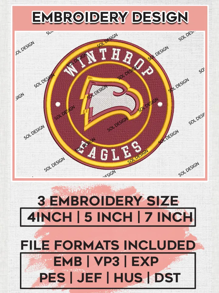 NCAA Winthrop Eagles Round Logo Embroidery, NCAA Winthrop Eagles Logo Embroidery files, NCAA Teams, Machine embroidery designs, Digital Download