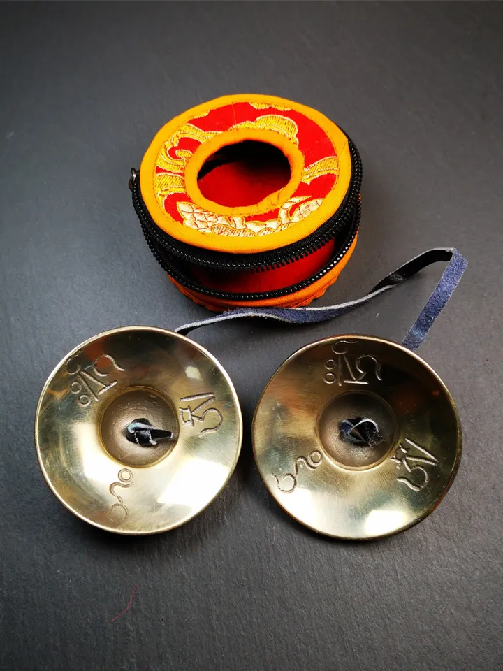 Gandhanra 2.7&quot; Tibetan Cymbals,Astamangal Pattern Tingsha Bell,Buddhism Ritual Implement,Handmade in Nepal