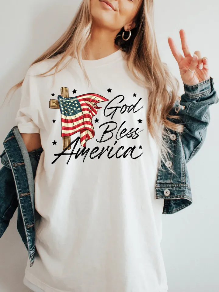 God Bless America PNG File, Sublimation Designs,4th of July, American Flag,Cross Png, Patriotic Christian, USA Vintage Trendy, Leopard Mama