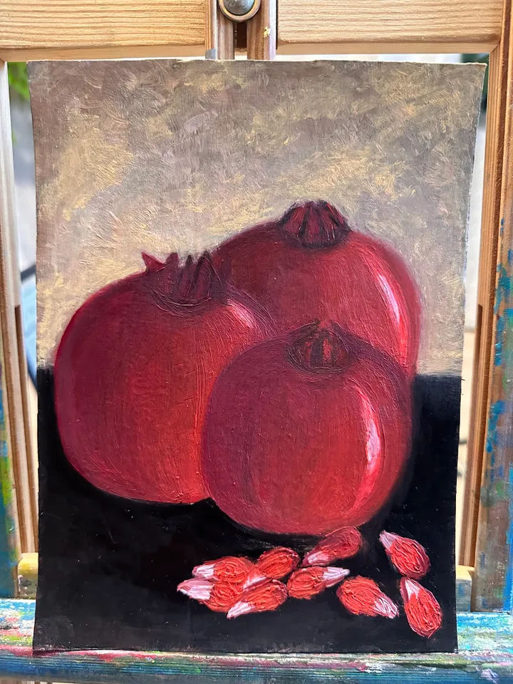Oil Painting Pomegranates Still Life Fruit Food Cardboard 24cm x 18cm 9 inches x 7 inches Modern Art Wall Decor