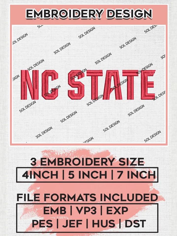 NCAA NC State Team Word Logo Embroidery Design Files, NCAA NC State Wolfpack Machine Embroidery, NCAA Teams, 3 sizes, NCAA Machine embroidery designs, Digital Download