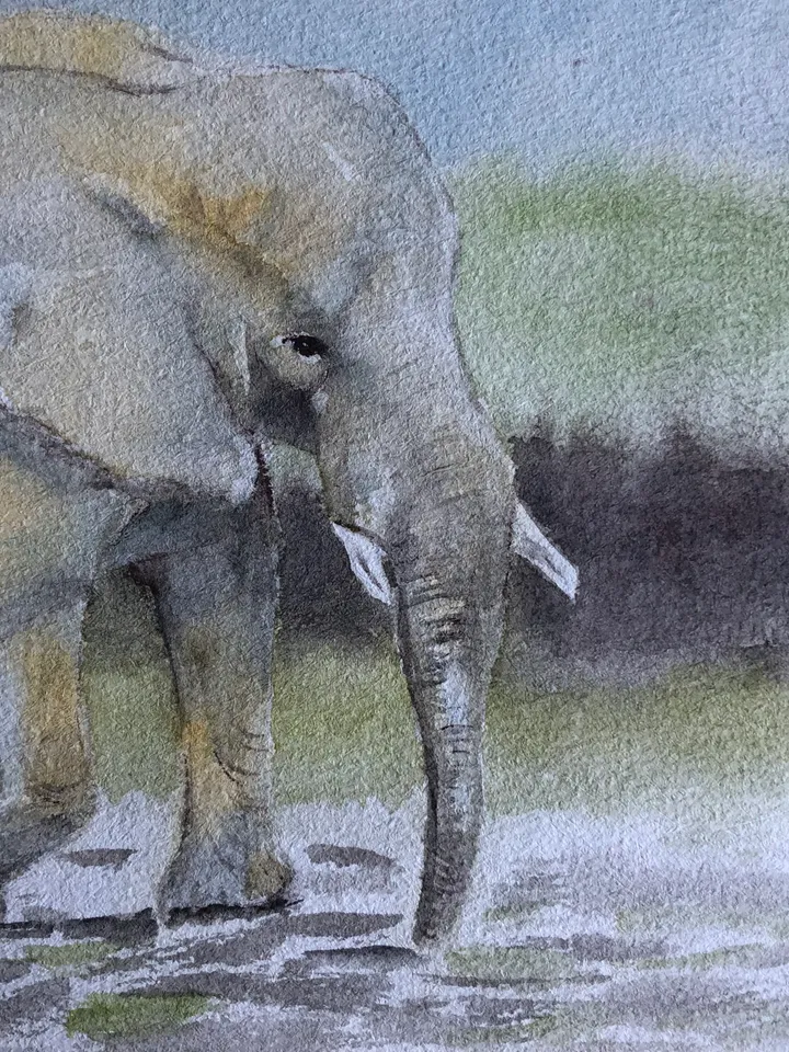 Elephant animal painting living room wall art original watercolour hand painted modern painting