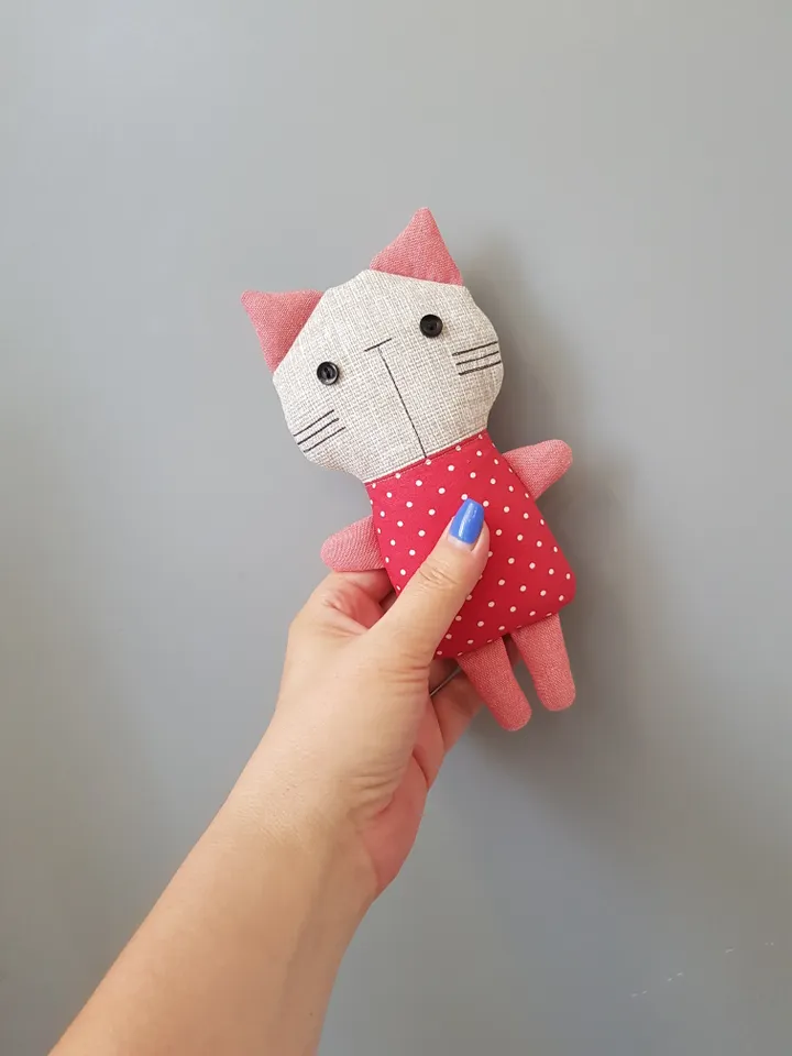 Cat Doll Sewing pattern PDF, digital tutorial in English, Rag doll diy, Cat in red dress