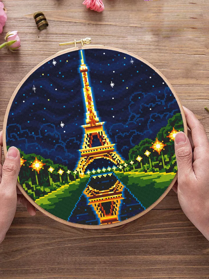 Eiffel Tower cross stitch pattern PDF download Night France Paris cross stitch Modern nature starry sky stitch chart DIY Home decor #E4