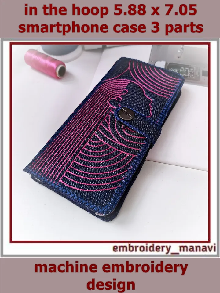 In the hoop embroidery smartphone case & card slots Girl by Embroidery Manavi 05