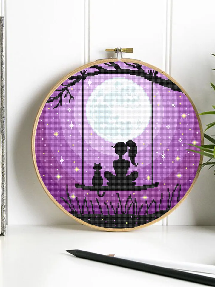 Fantasy moon cross stitch pattern download PDF Follow your dreams Beginner stitch Friendship cross stitch Magic night sky cross stitch #L39