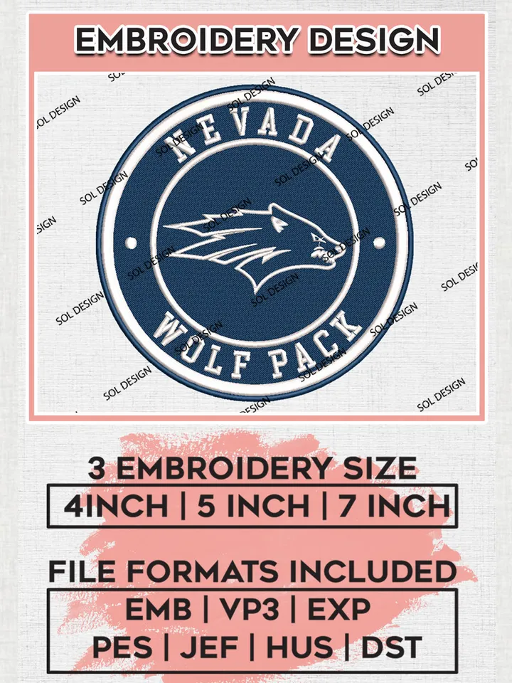 NCAA Nevada Wolf Pack Round Logo Embroidery, NCAA Nevada Wolf Pack Logo Embroidery files, NCAA Teams, Machine embroidery designs, Digital Download