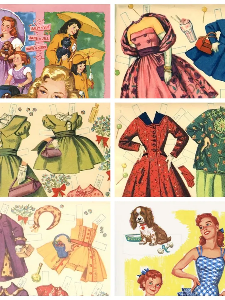6 Paper Dolls with Outfits and Pets Digital Download PDF
