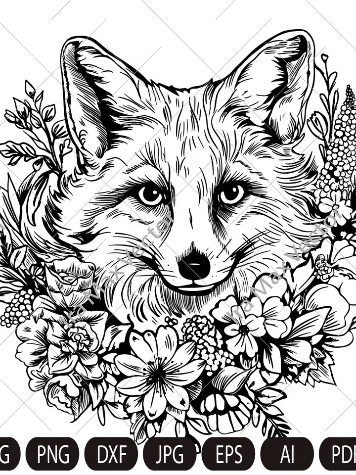FOX Face svg /Fox in flowers/ Fox Head svg / Fox svg /Fox Mascot svg / Fox Printable / INSTANT DOWNLOAD
