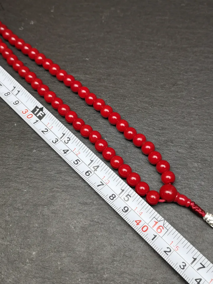 Gandhanra Old Tibeatan Red Glass Mala,8mm Prayer Beads with Turquoise Beads Silver Dzi Bead