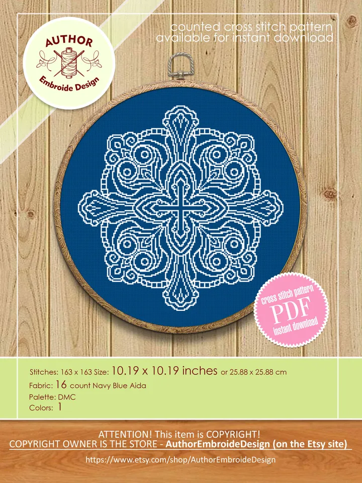 Mandala cross stitch pattern PDF download Mandala ornament cross stitch chart, Cross mandala embroidery PDF, Mandala pattern digital #M236
