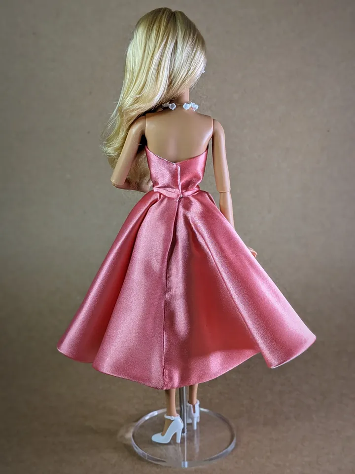 Handmade pink satin dress for 1/6 scale (11.5 Inch) girl doll