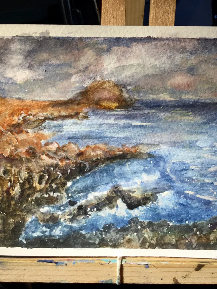 Set of 2 original watercolor seascapes, watercolour wall art,ocean,boat,sunset,rocks painting,Canarian Islands wall art,unique gifts.