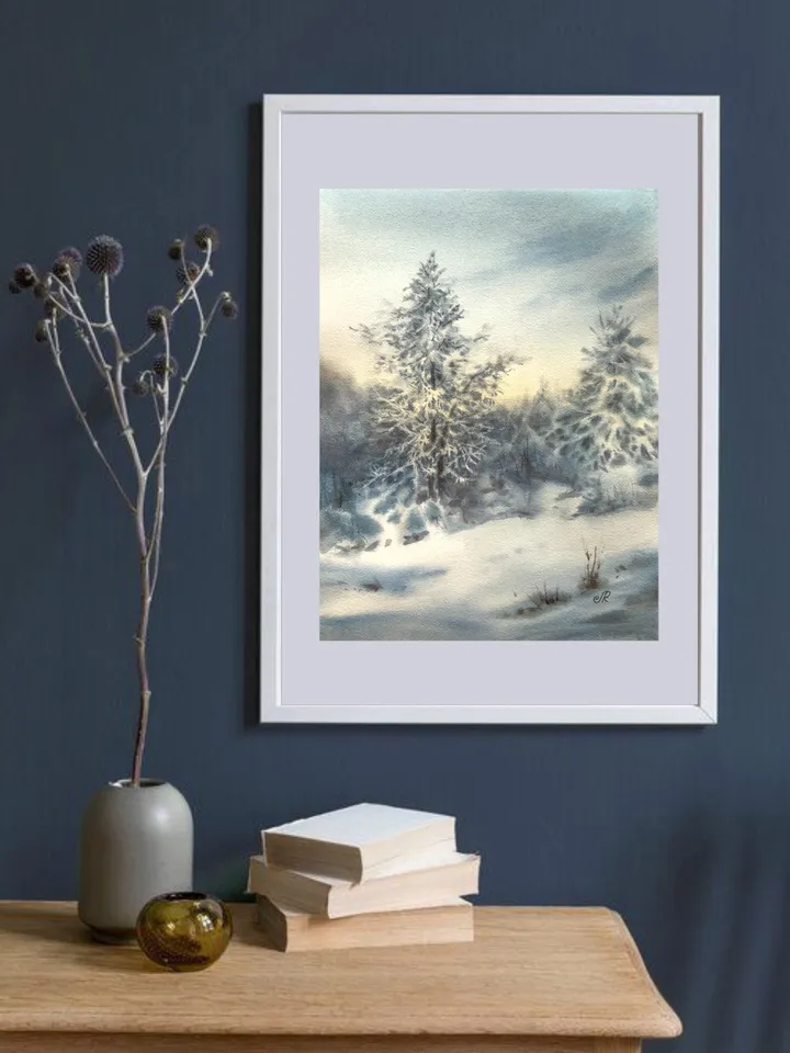 Winter Landscape Painting Original Watercolor Painting Winter Forest Painting