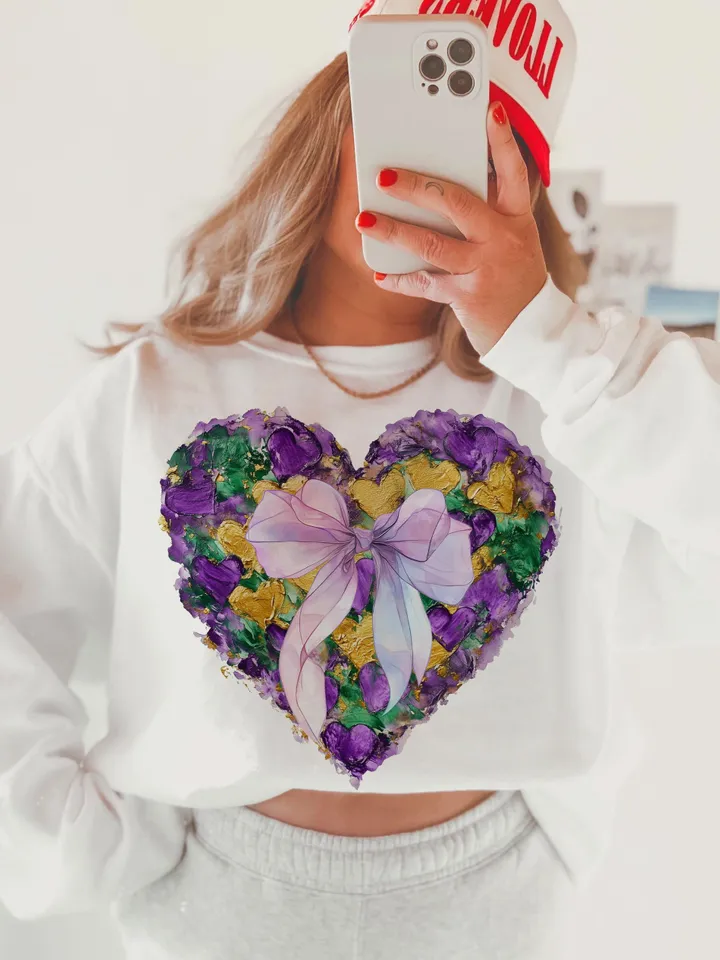 Mardi Gras Heart Brushstroke png, Coquette Bow Mardi Gras Shirt Mardi Beads Louisiana Festival,New Orleans Carnival Heart Brushstroke png