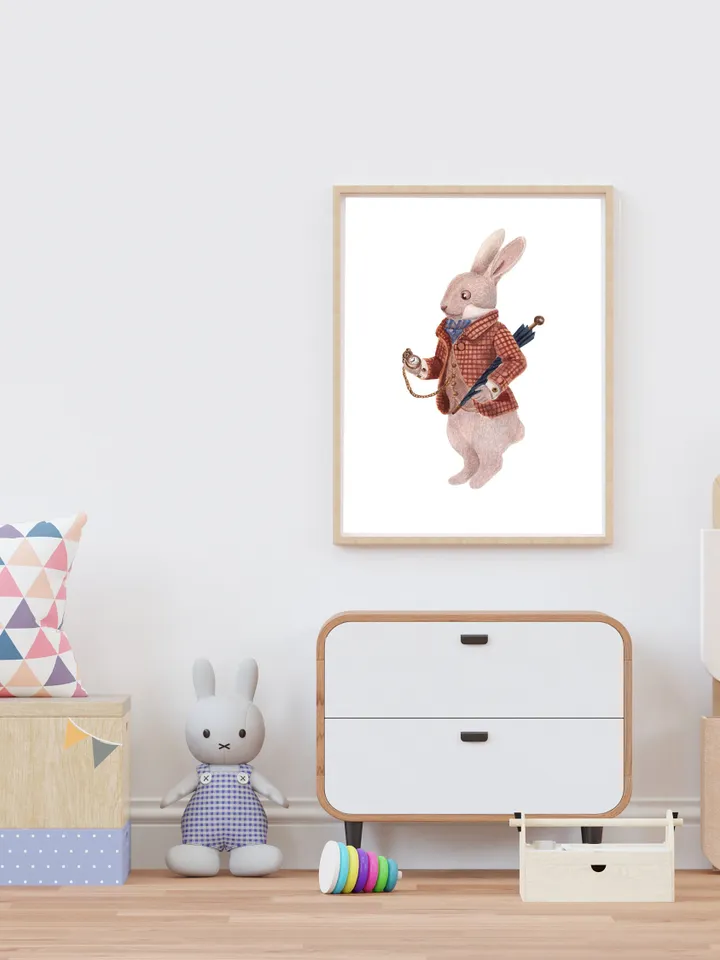Rabbit Watercolor Wall Art Print Bunny Rabbit Alis In Wonderland White Rabbit Gift Woodland Rabbit Gift Bunny Painting Rabbit Decor Print
