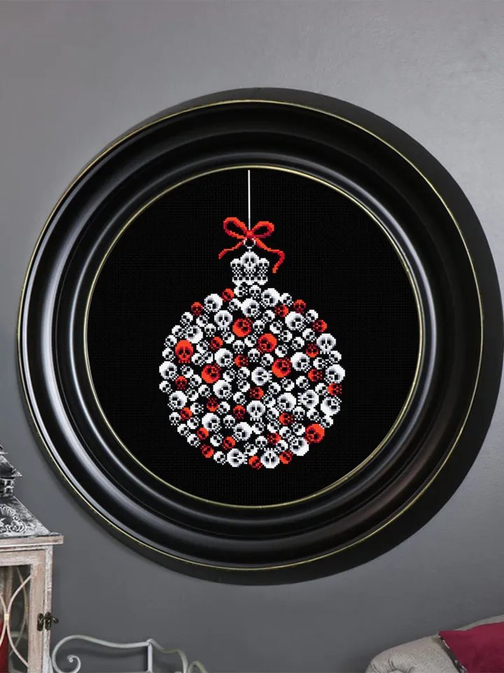 Horror Christmas ball cross stitch pattern download PDF, Halloween Christmas pattern digital PDF, Gothic ornament cross stitch chart #N81