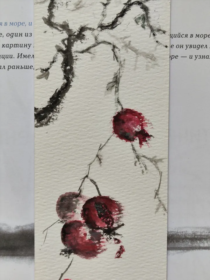 Handpainted bookmark.Pomegranate
