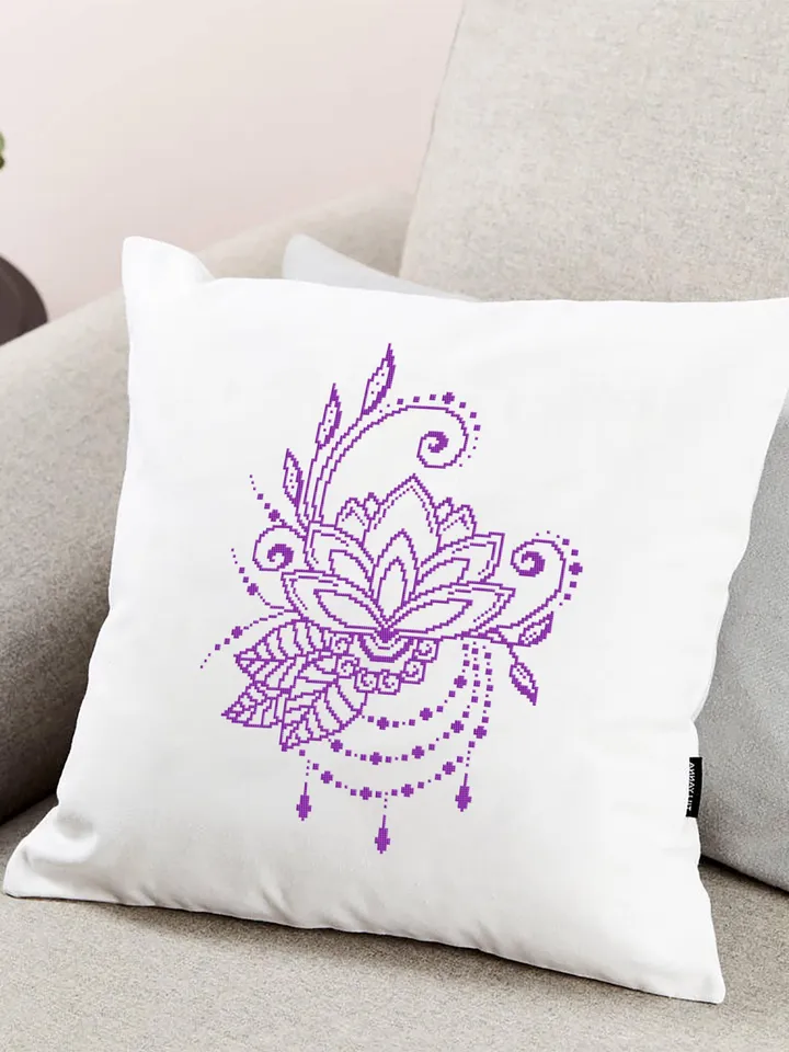 Flower lotus mandala cross stitch pattern download PDF, Floral ornament cross stitch chart, Monochrome mandala ornament, DIY Home decor #M58