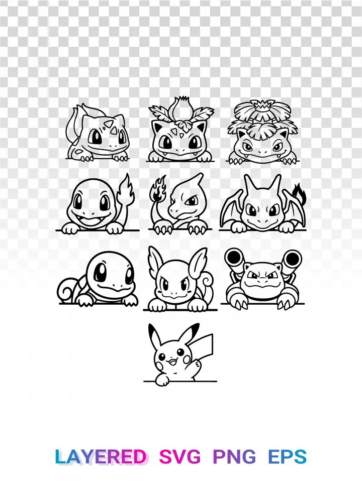 Pokemon Peeker SVG, Pikachu PNG, Charizard Clipart, Cricut ⚡️