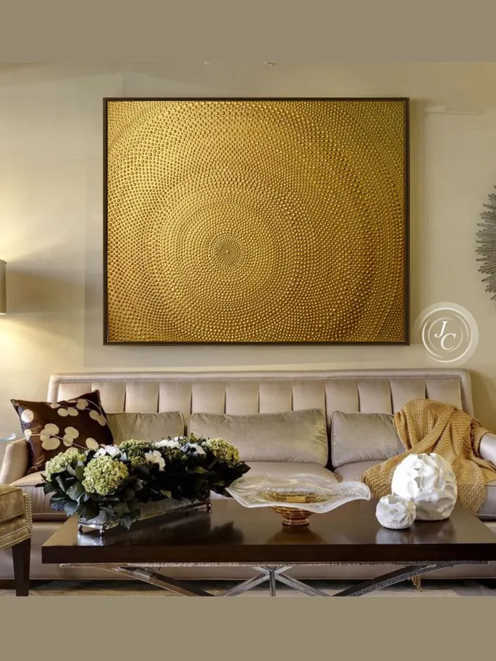 Gold Abstract Wall Art Glittery Golden Painting Textured art on Canvas Abstract painting Above bed decor by Juliya JC