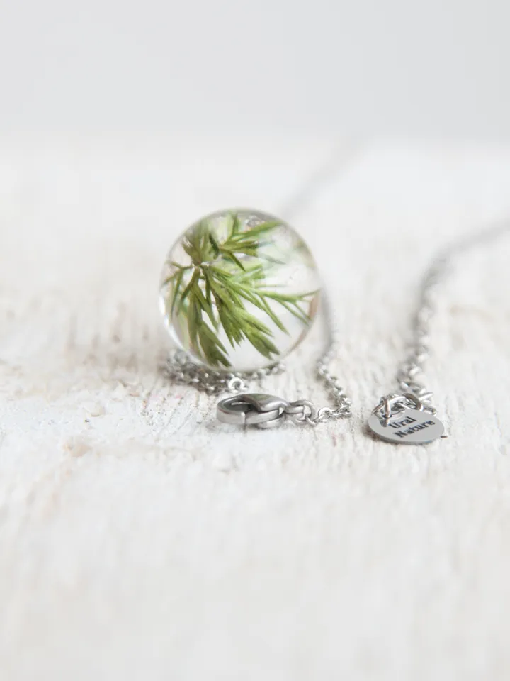 Juniper necklace. Stainless steel chain. Real Juniper pendant. Unique Resin jewelry. Junipers birthday gift. Anniversary