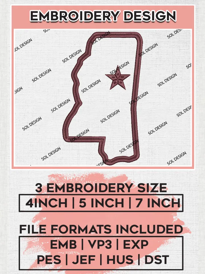 NCAA Mississippi State Bulldogs Map Team Logo Embroidery Design Files, NCAA Mississippi State Bulldogs Machine Embroidery, NCAA Teams, 3 sizes, NCAA Machine embroidery designs, Digital Download
