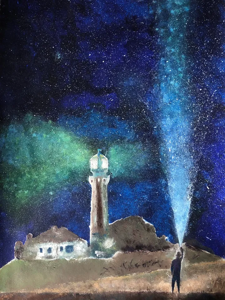 Lighting the Star Trek original painting night landscape lighthouse wall art