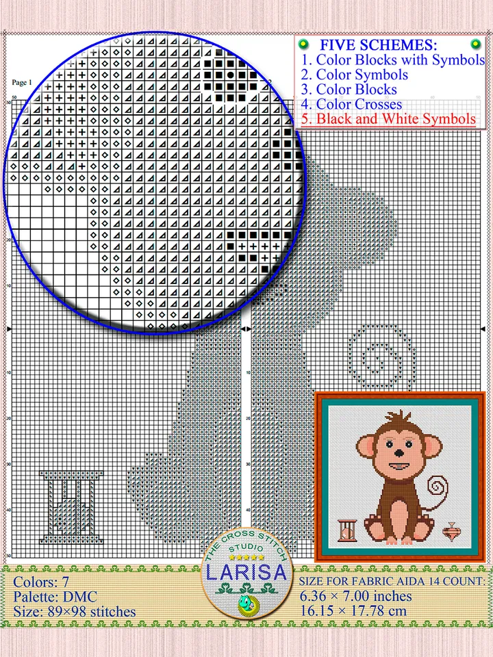 Monkey Cross Stitch Pattern | Charming Tailed Monkey Design