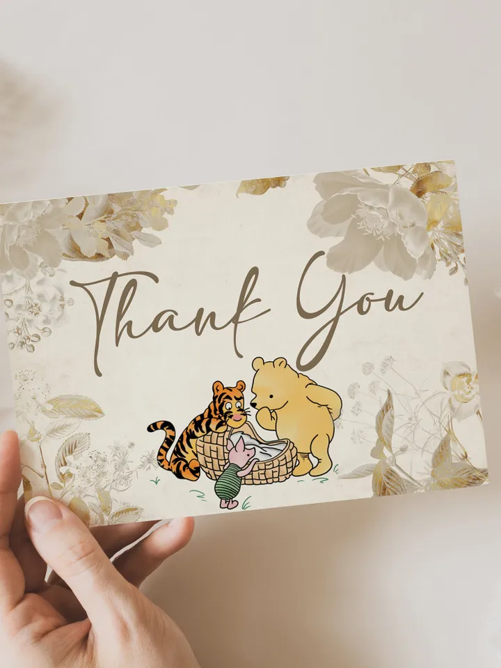 Classic Winnie Pooh Baby Shower Suite; Pooh Baby Shower Editable Template; Neutral  Flowers Baby Shower Bundle; Baby Shower trend of 2023
