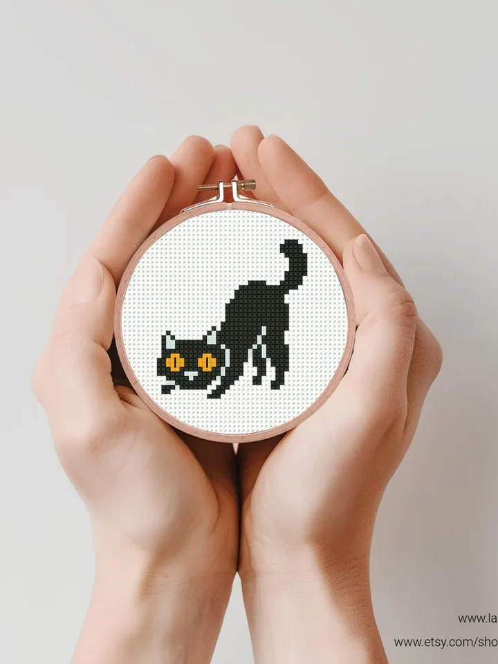 Bundle 6 mini black cat Cross stitch pattern, tiny animal, Nature, animals, beginner counted, modern chart, DIY, embroidery, instant PDF