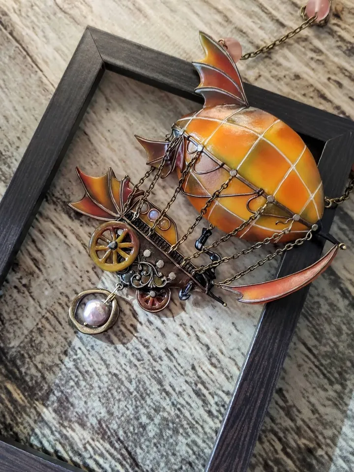 Air balloon jewelry, Fairy Necklace , Fantasy Necklace, Bib Necklace , Ship Necklace, Ship Ornament, Hot Air Balloon