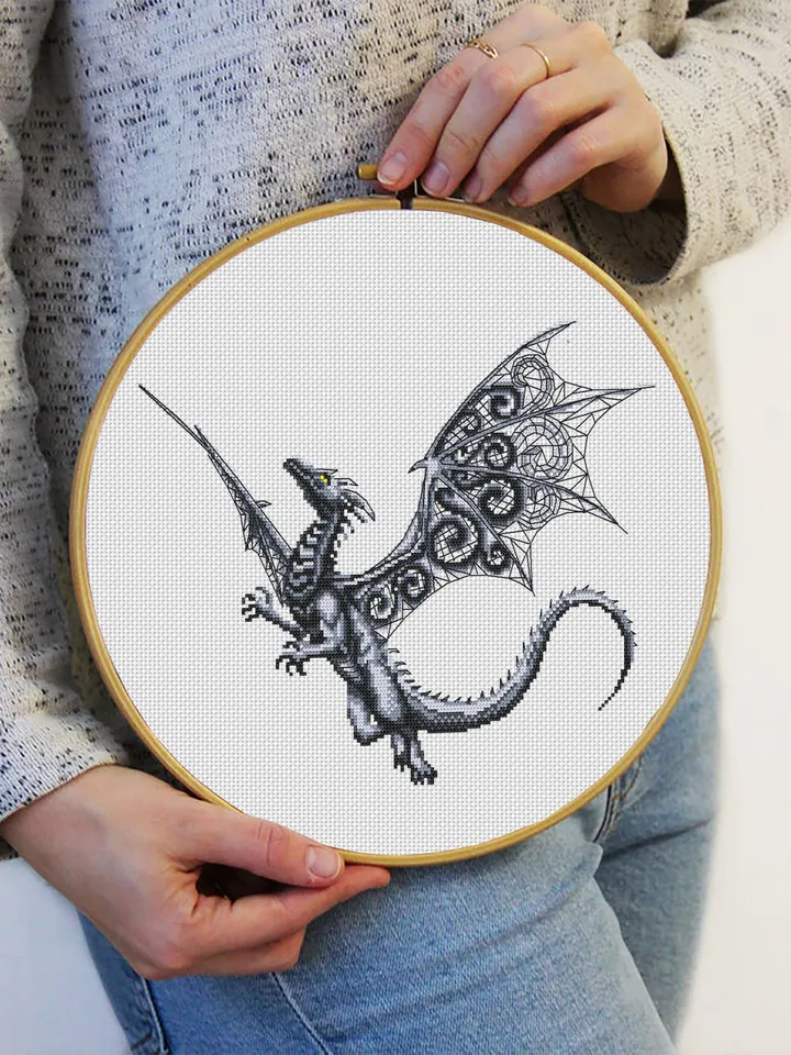 Dragon cross stitch pattern download PDF Fantasy animal cross stitch chart, Blackwork patterns Dragon embroidery PDF, Gothic home decor #K40