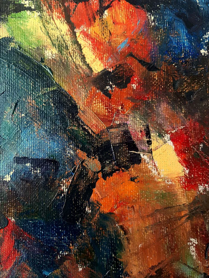First Quarter Red Moon Painting 9,5x7" ORIGINAL Abstract ART Impressionist hand painted Artwork Signed by artist Marina Chuchko