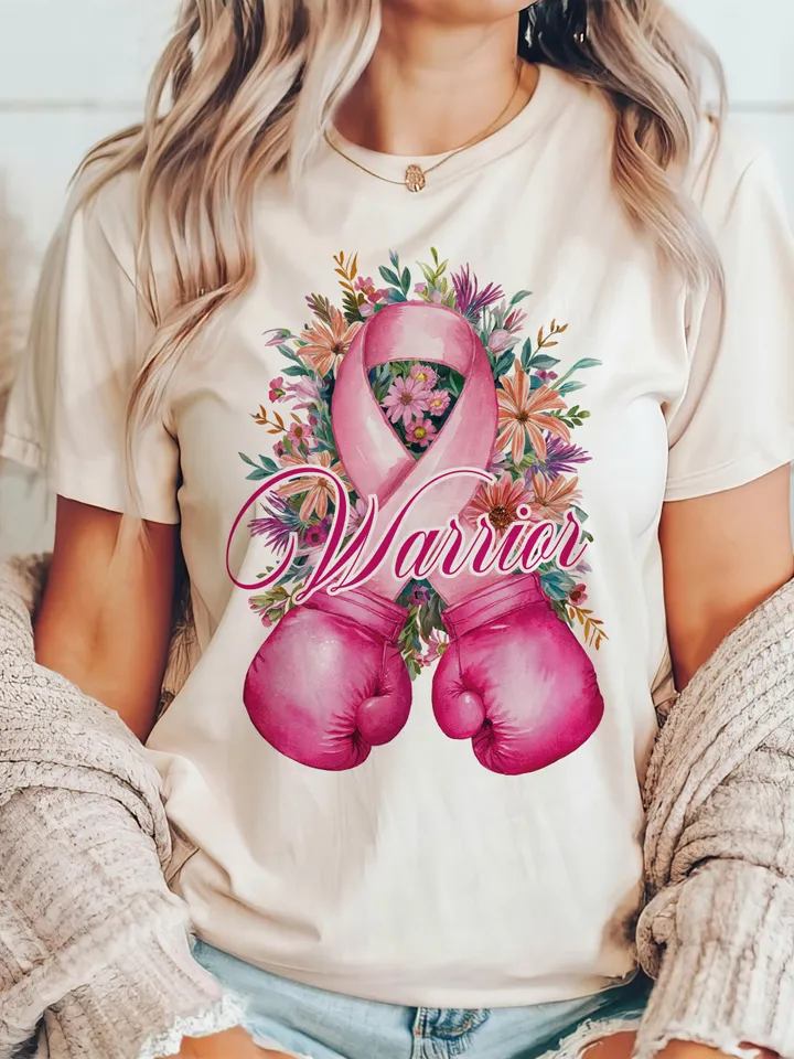 Breast Cancer Warrior with boxing gloves png sublimation design download, Breast Cancer png, Cancer Awareness png, sublimate designs