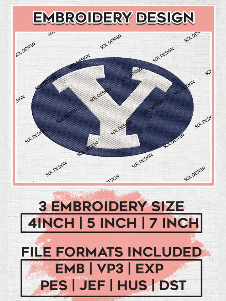 BYU Cougars Logo Machine Embroidery Design, NCAA BYU Cougars Embroidery Design Design files, NCAA Embroidery Designs, NCAA Machine Embroidery Designs, Digital Download
