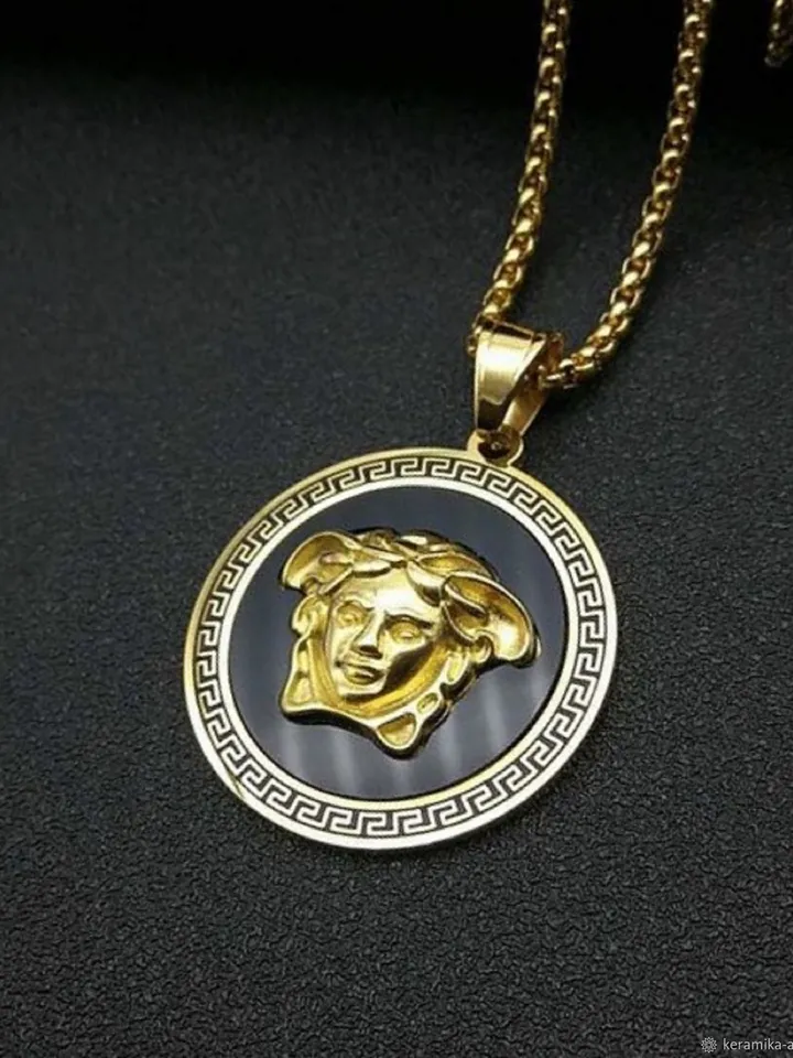 Medusa necklace men gift Medusa pendant 14k Gold Plated black Greek mythology jewelry Medusa Gorgon coin medallion Long chain necklace Christmas Birthday Gift Men Women Fashion Jewelry