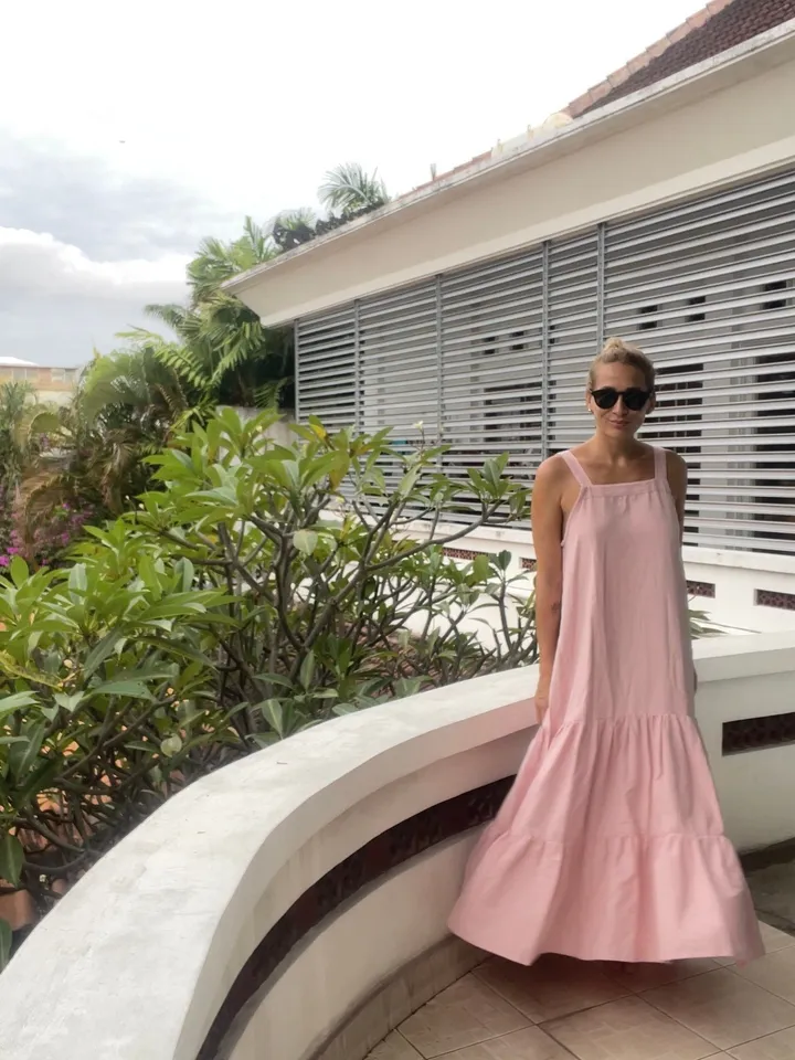 Linen loose light pink summer feminine dress / comfort women vacation summer long oversize dress | light pink designer dress