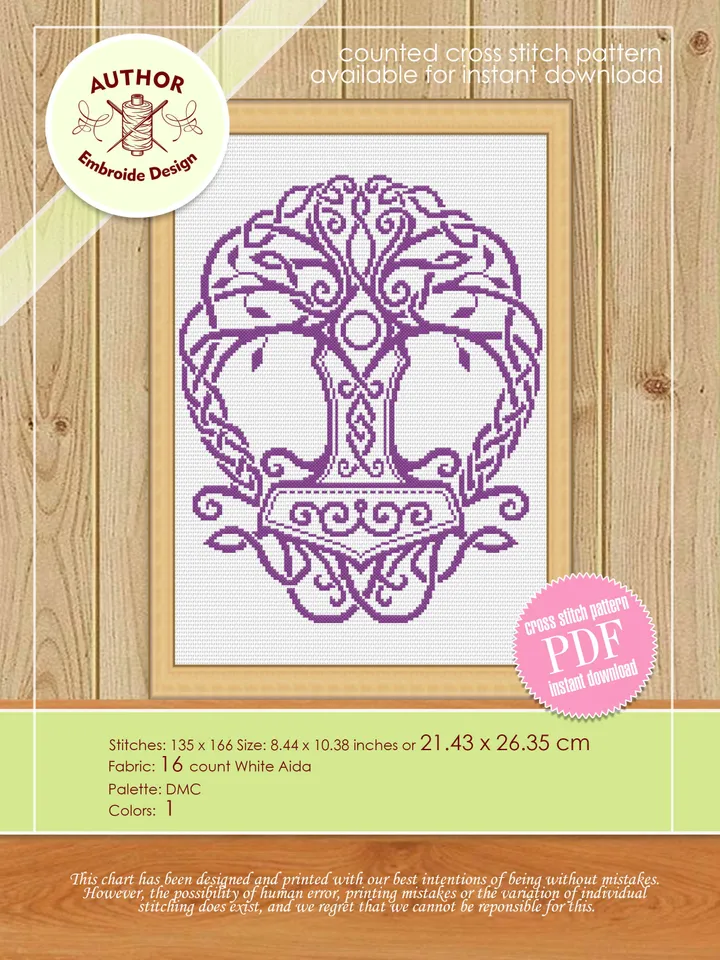 Mandala set cross stitch pattern download PDF Celtic Tree of life cross stitch chart, Monochrome tree cross stitch Celtic knot ornament #S39