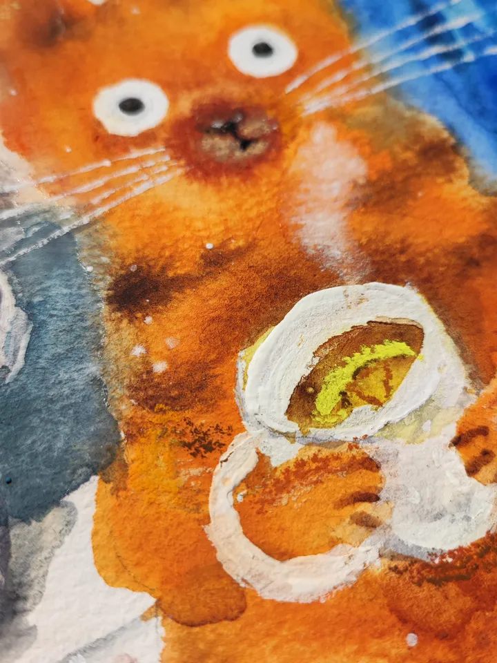 26×26cm Artwork by Julia Schigal "Tea with lemon" - watercolor, gouache