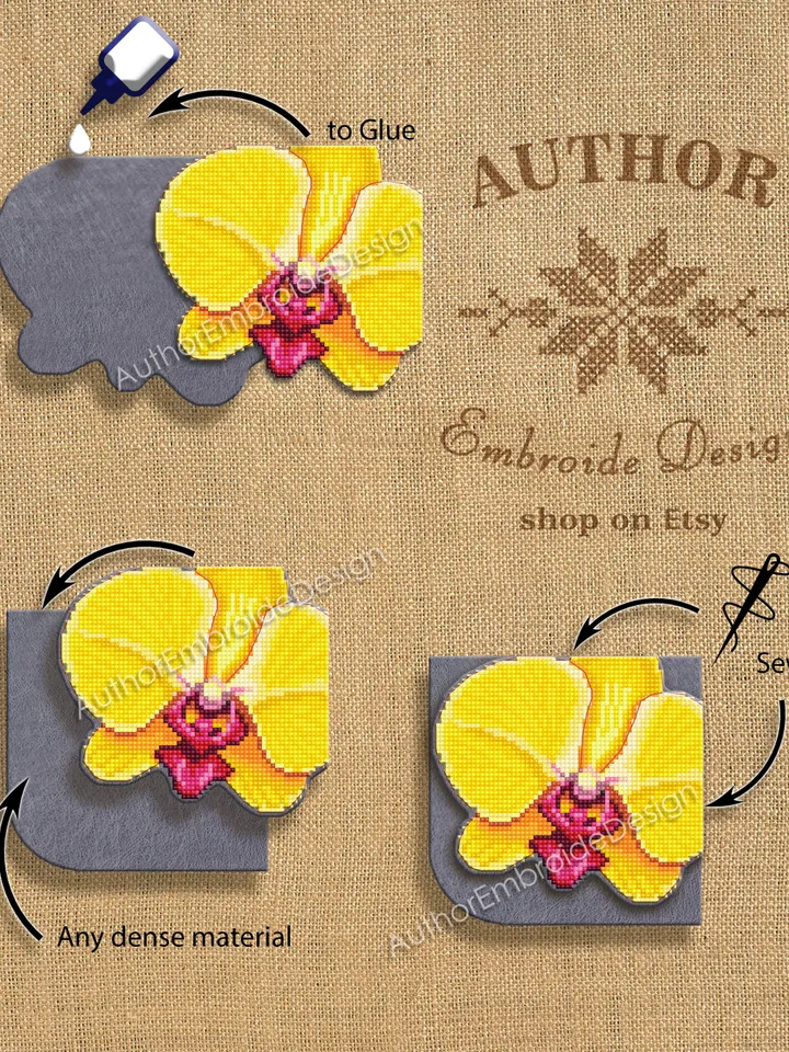 Corner bookmark cross stitch pattern PDF download Yellow orchid cross stitch chart Flower bookmark pattern digital PDF Book lover gift #B315
