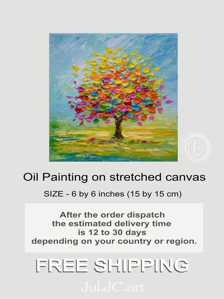 Tree of life art Original oil painting Colorful Tree artwork 6 by 6 inch Art by Landscape art by Juliya JC