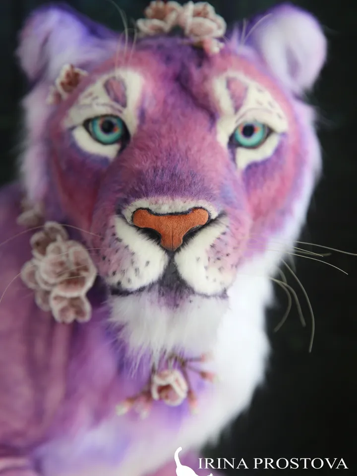 Lioness Sakura realistic plush animals. Ooak toy. Pink Lion stuffed toy