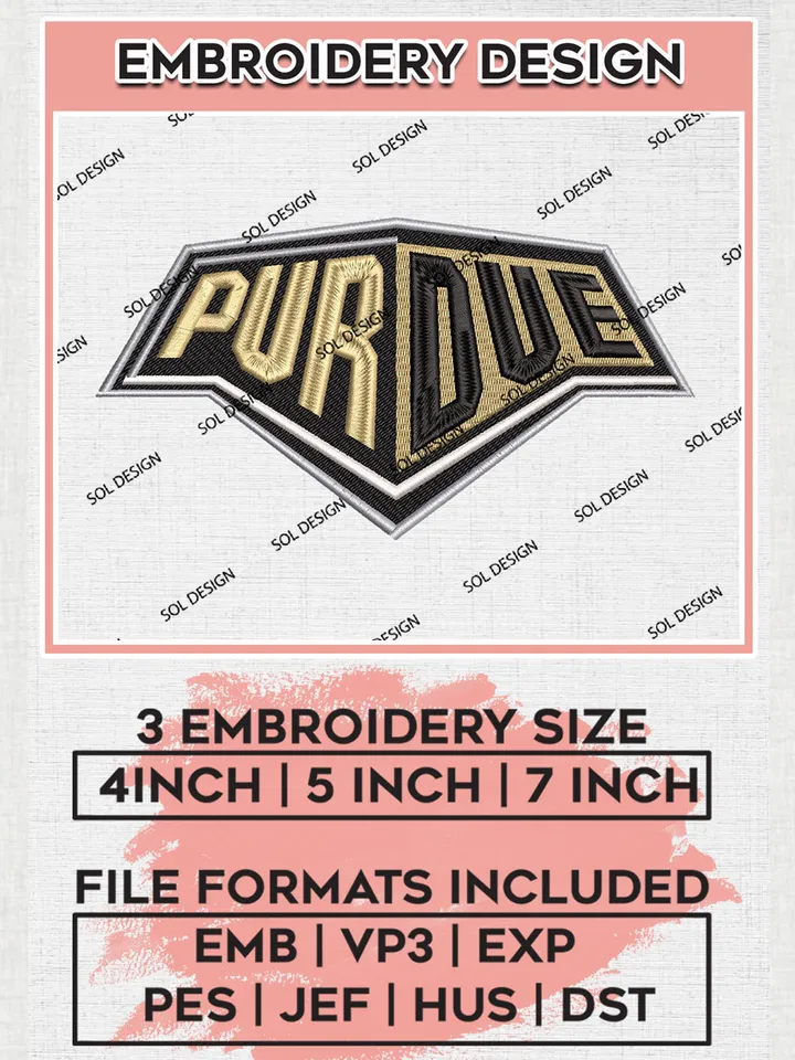 Purdue NCAA Team Word Logo Embroidery Design Files, NCAA Purdue Boilermakers Machine Embroidery, NCAA Teams, 3 sizes, NCAA Machine embroidery designs, Digital Download